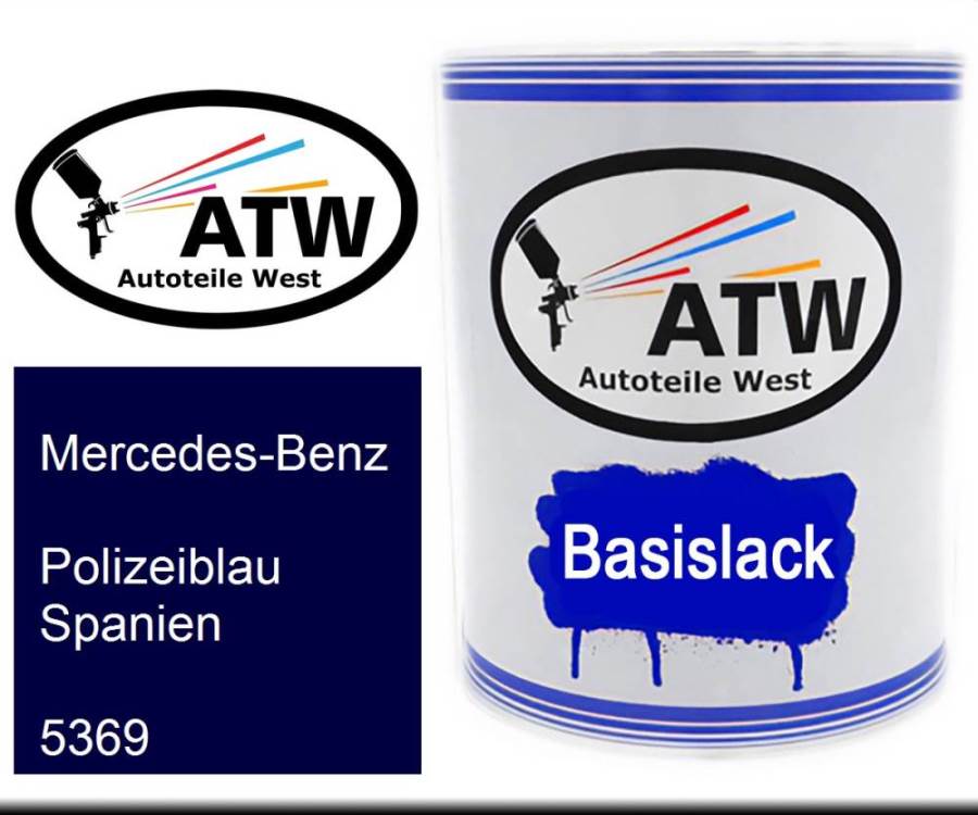 Mercedes-Benz, Polizeiblau Spanien, 5369: 1L Lackdose, von ATW Autoteile West.